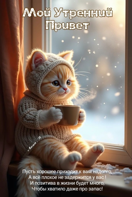 Картинки «Доброе зимнее утро» — коллекция зимних открыток с пожеланиями. Зимние картинки "Доброе утро" с котиками