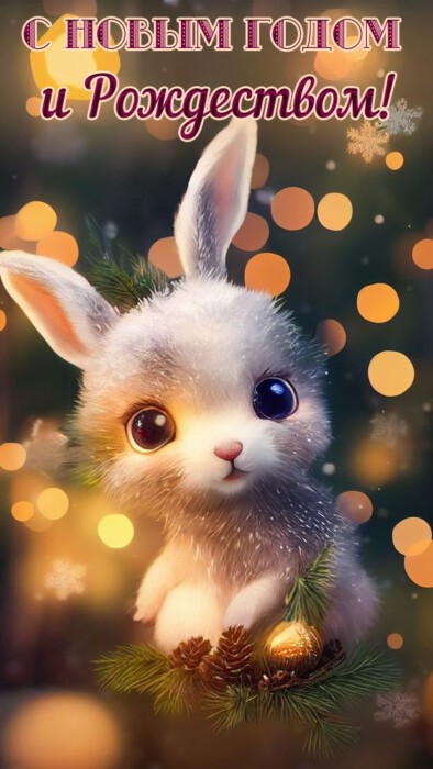 Картинка с Новым годом и Рождеством с кроликом