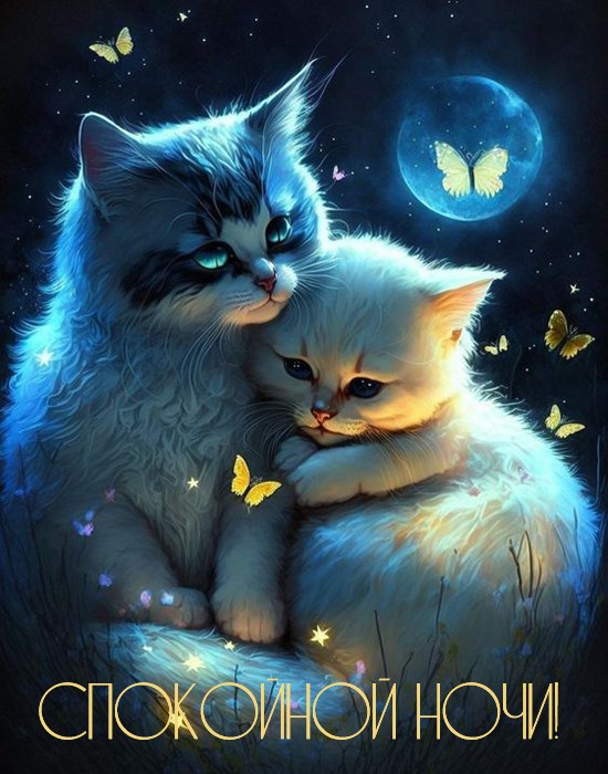Картинка спокойной ночи с котиками